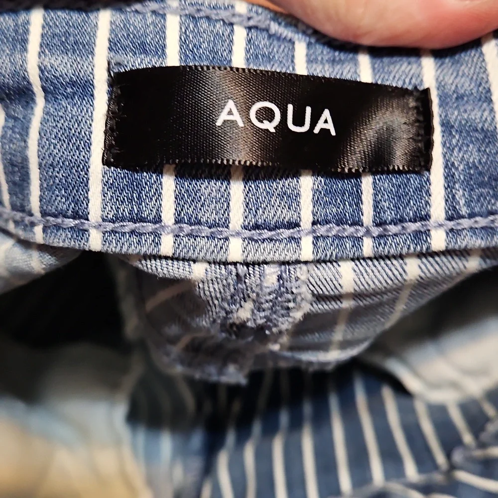 Aqua Striped Cuffed Dad Blue Striped High Waisted Denim Jeans - Picture 11 of 13